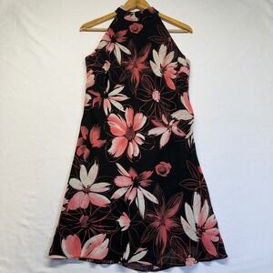 EVAN-PICONE Floral Halter A-Line Midi Dress Petite 10P Pink Black